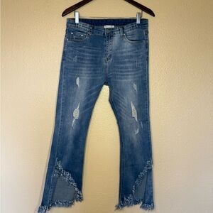 Distressed HAYDEN Blue Jeans with Frayed Hem